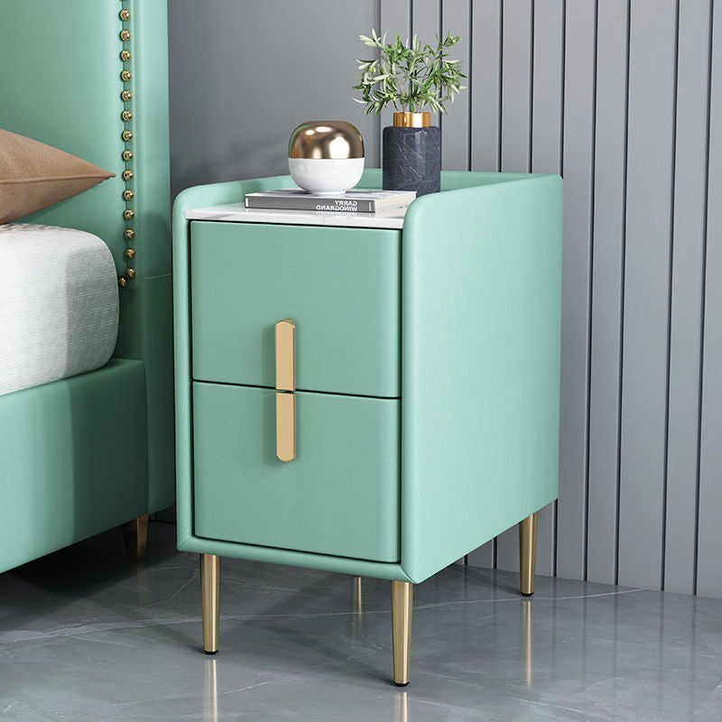 Contemporary Nordic Pine Microfiber Leather Sintered Stone Nightstand 2 - Drawer For Bedroom