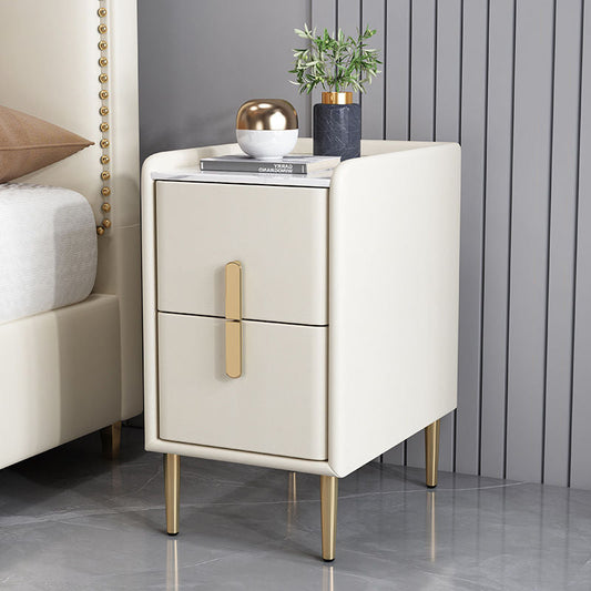 Contemporary Nordic Pine Microfiber Leather Sintered Stone Nightstand 2 - Drawer For Bedroom
