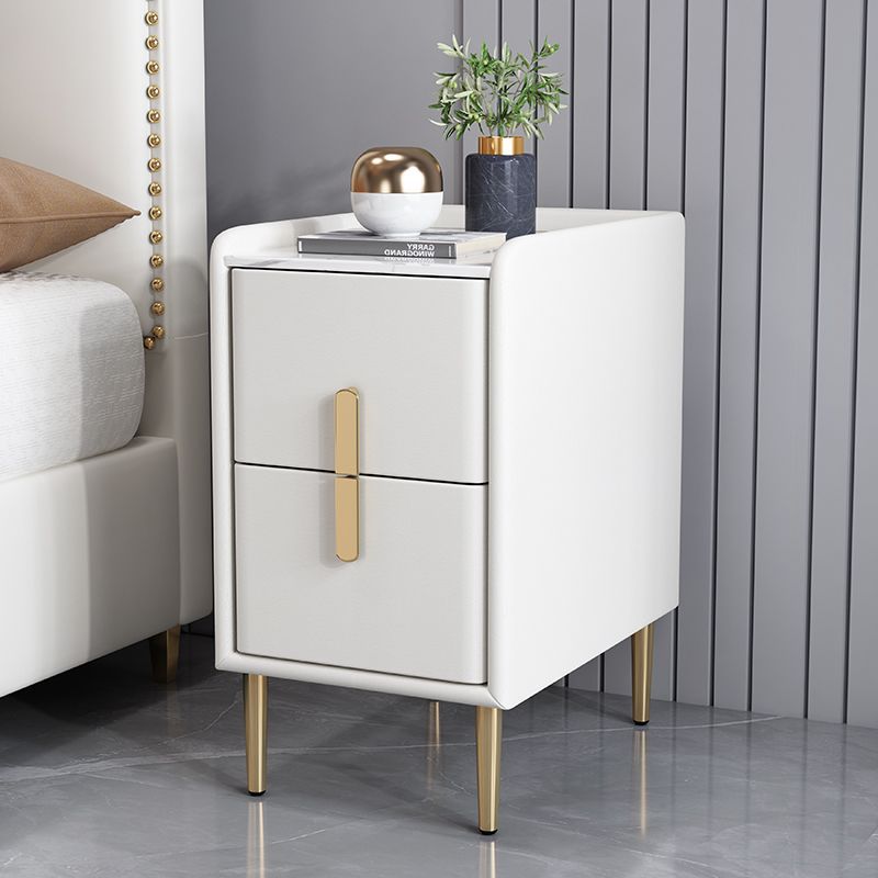 Contemporary Nordic Pine Microfiber Leather Sintered Stone Nightstand 2 - Drawer For Bedroom