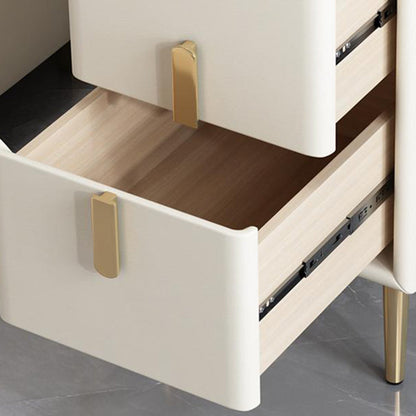 Contemporary Nordic Pine Microfiber Leather Sintered Stone Nightstand 2 - Drawer For Bedroom