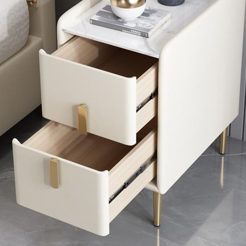 Contemporary Nordic Pine Microfiber Leather Sintered Stone Nightstand 2 - Drawer For Bedroom