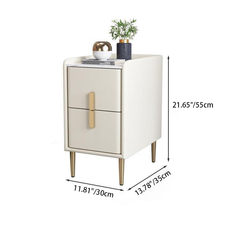 Contemporary Nordic Pine Microfiber Leather Sintered Stone Nightstand 2 - Drawer For Bedroom