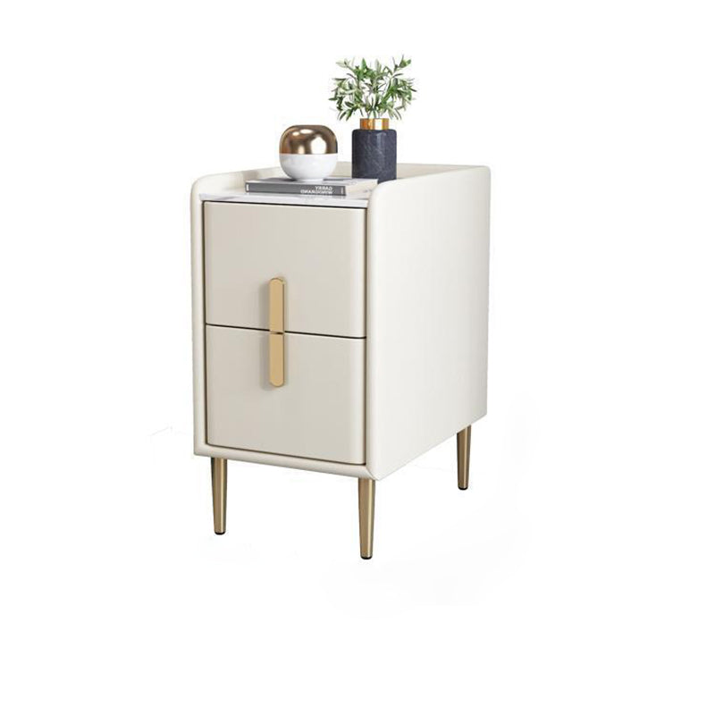 Contemporary Nordic Pine Microfiber Leather Sintered Stone Nightstand 2 - Drawer For Bedroom