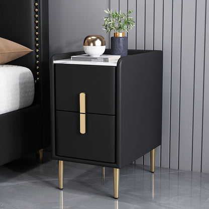 Contemporary Nordic Pine Microfiber Leather Sintered Stone Nightstand 2 - Drawer For Bedroom