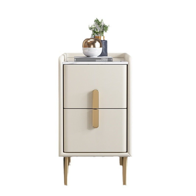 Contemporary Nordic Pine Microfiber Leather Sintered Stone Nightstand 2 - Drawer For Bedroom