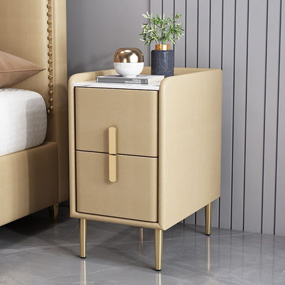 Contemporary Nordic Pine Microfiber Leather Sintered Stone Nightstand 2 - Drawer For Bedroom