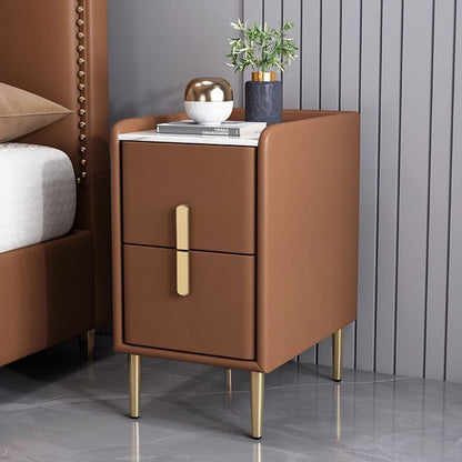 Contemporary Nordic Pine Microfiber Leather Sintered Stone Nightstand 2 - Drawer For Bedroom