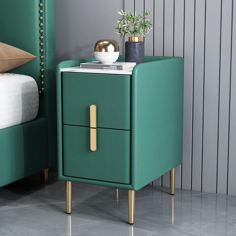 Contemporary Nordic Pine Microfiber Leather Sintered Stone Nightstand 2 - Drawer For Bedroom