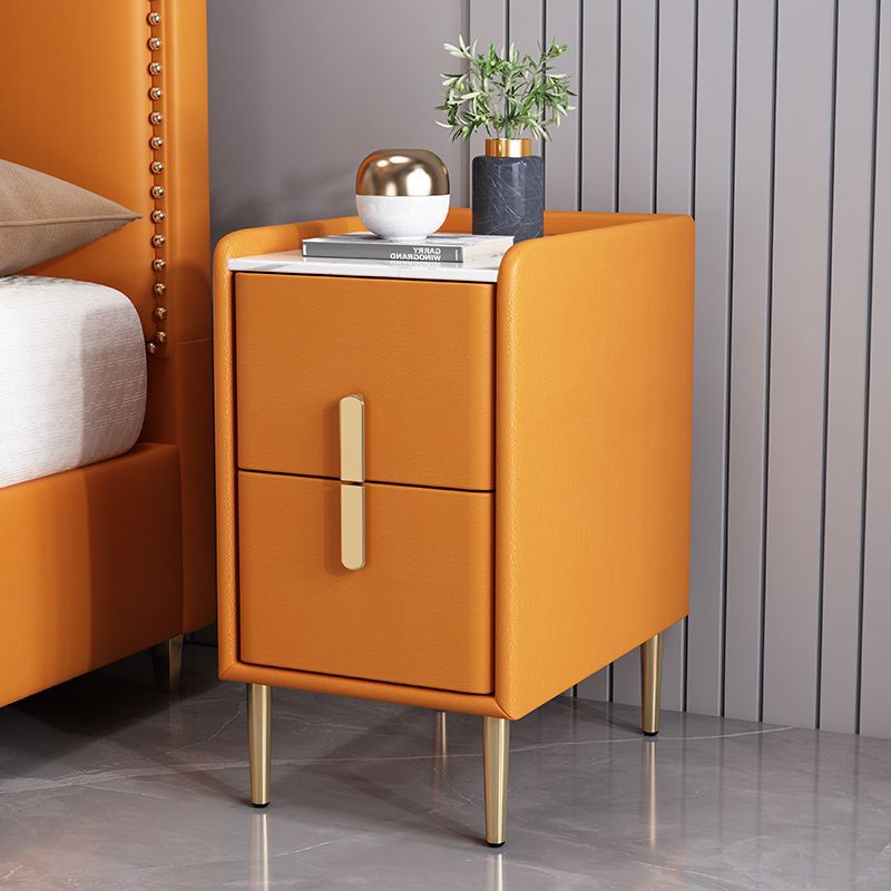 Contemporary Nordic Pine Microfiber Leather Sintered Stone Nightstand 2 - Drawer For Bedroom