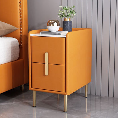 Contemporary Nordic Pine Microfiber Leather Sintered Stone Nightstand 2 - Drawer For Bedroom