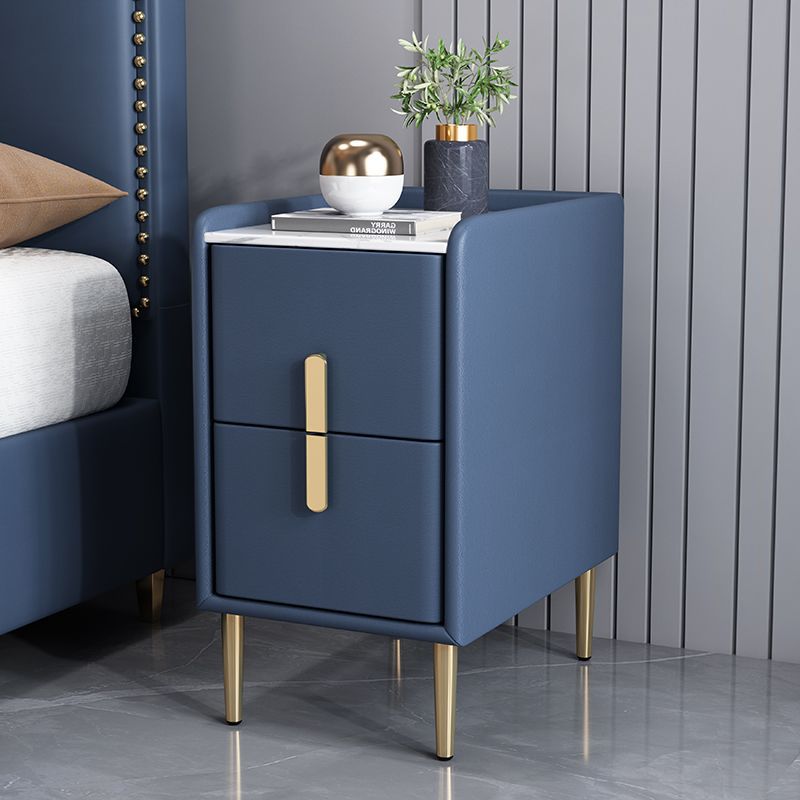 Contemporary Nordic Pine Microfiber Leather Sintered Stone Nightstand 2 - Drawer For Bedroom