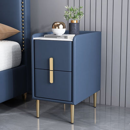 Contemporary Nordic Pine Microfiber Leather Sintered Stone Nightstand 2 - Drawer For Bedroom
