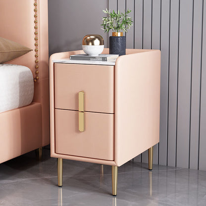 Contemporary Nordic Pine Microfiber Leather Sintered Stone Nightstand 2 - Drawer For Bedroom