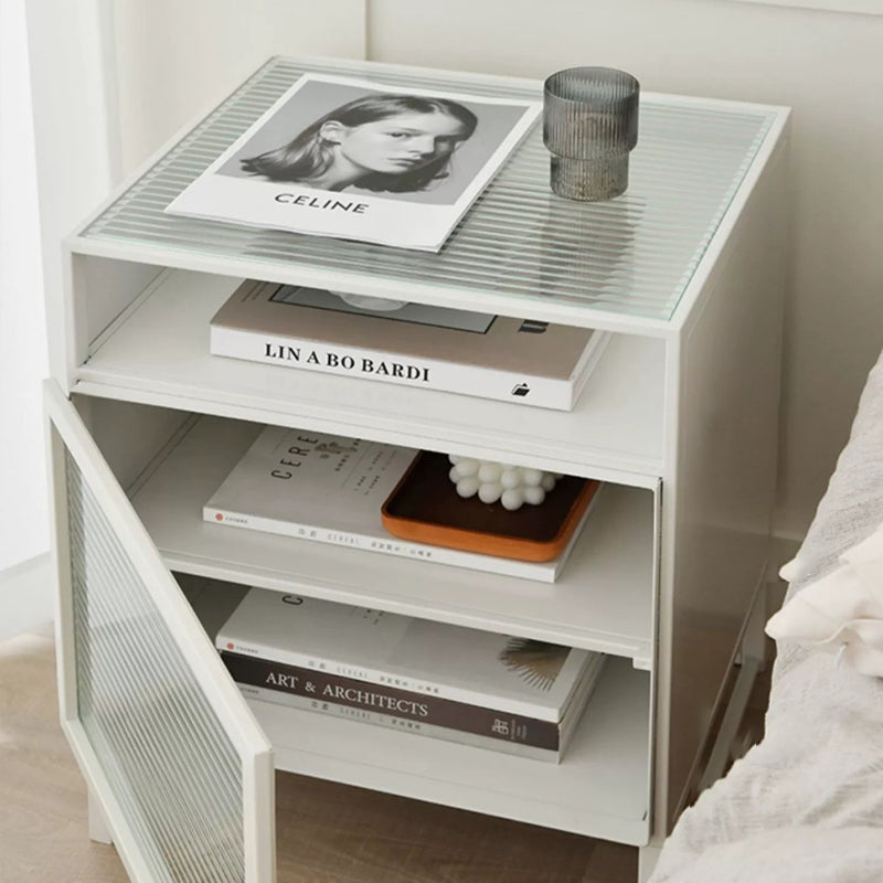 Modern Simplicity Cube Square Iron Glass Nightstand 3 - Cabinet For Bedroom