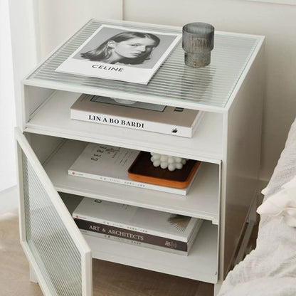 Modern Simplicity Cube Square Iron Glass Nightstand 3 - Cabinet For Bedroom