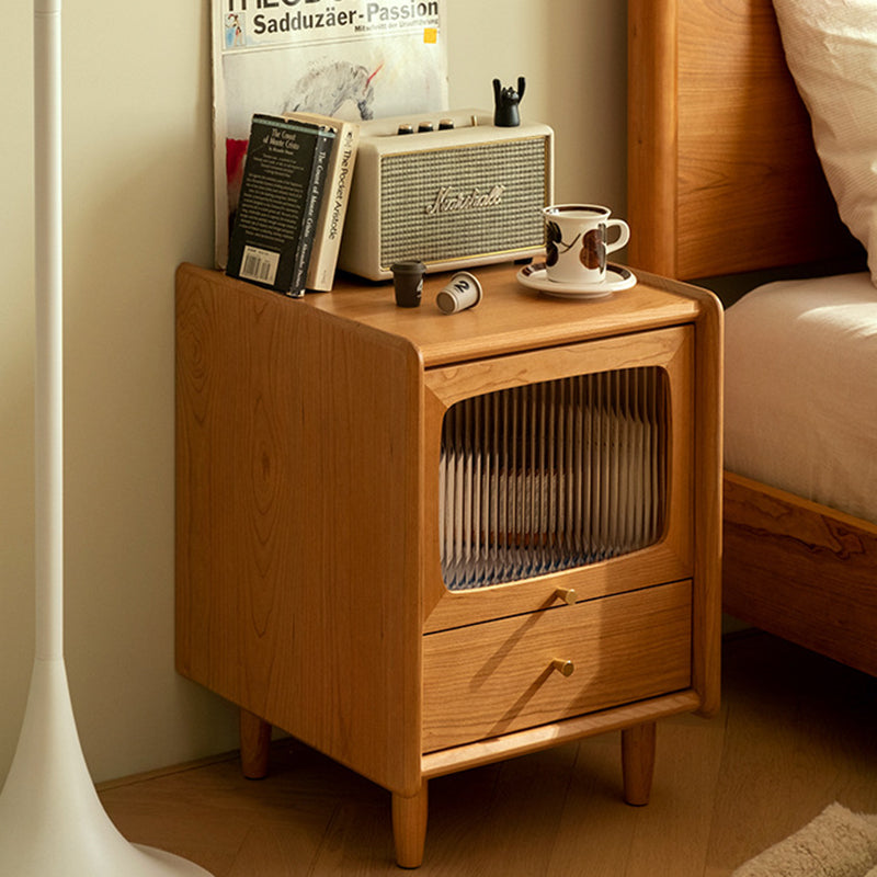 Contemporary Retro Cherry Wood Nightstand 1 - Cabinet For Bedroom