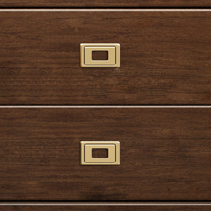 Traditional Chinese Square Cube Brass Walnut Nightstand 2 - Drawer For Bedroom