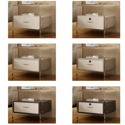 Contemporary Nordic Square Cube Acrylic Leather Solid Wood Nightstand 1 - Drawer For Bedroom