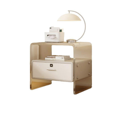 Contemporary Nordic Square Cube Acrylic Leather Solid Wood Nightstand 1 - Drawer For Bedroom