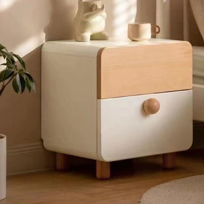 Contemporary Simplicity Square Cube Solid Wood Nightstand 2 - Drawer For Bedroom