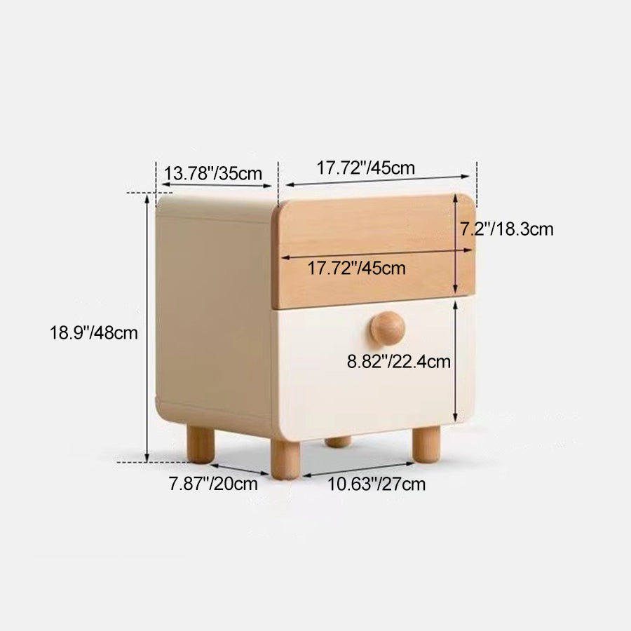 Contemporary Simplicity Square Cube Solid Wood Nightstand 2 - Drawer For Bedroom