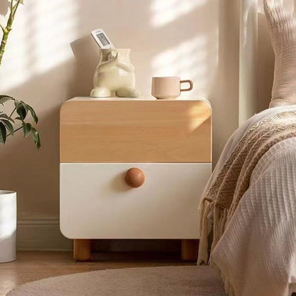 Contemporary Simplicity Square Cube Solid Wood Nightstand 2 - Drawer For Bedroom