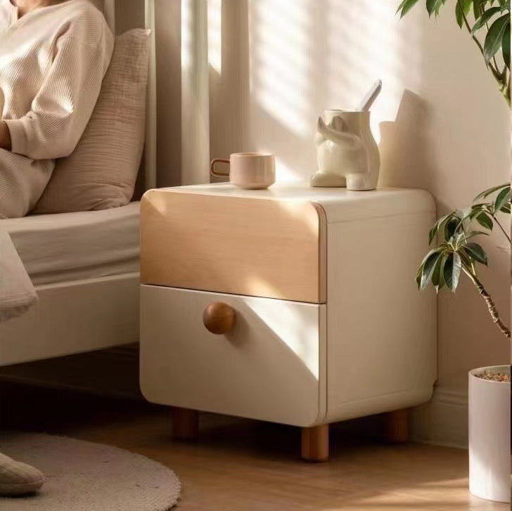 Contemporary Simplicity Square Cube Solid Wood Nightstand 2 - Drawer For Bedroom