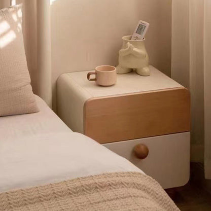 Contemporary Simplicity Square Cube Solid Wood Nightstand 2 - Drawer For Bedroom