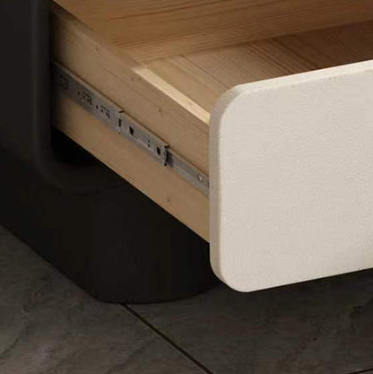 Contemporary Scandinavian Rectangle Cube Solid Wood Leather Nightstand 2 - Drawer For Bedroom