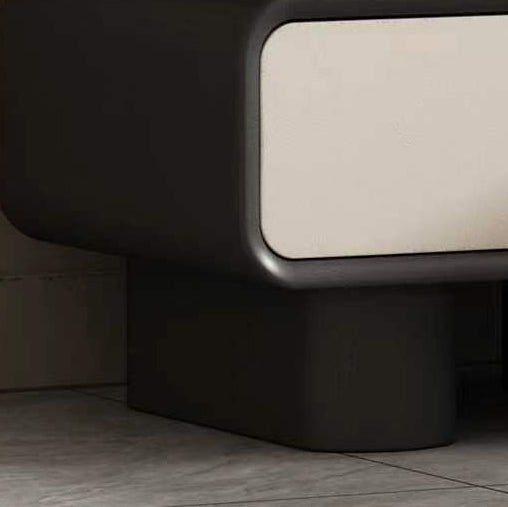 Contemporary Scandinavian Rectangle Cube Solid Wood Leather Nightstand 2 - Drawer For Bedroom