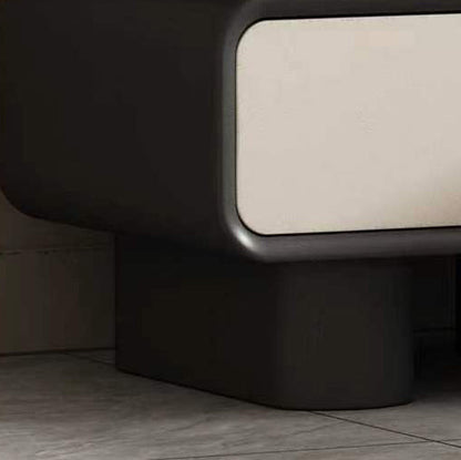 Contemporary Scandinavian Rectangle Cube Solid Wood Leather Nightstand 2 - Drawer For Bedroom