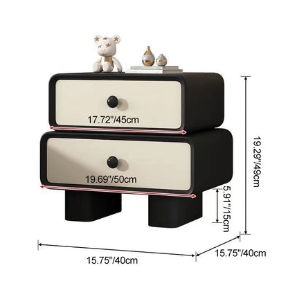 Contemporary Scandinavian Rectangle Cube Solid Wood Leather Nightstand 2 - Drawer For Bedroom