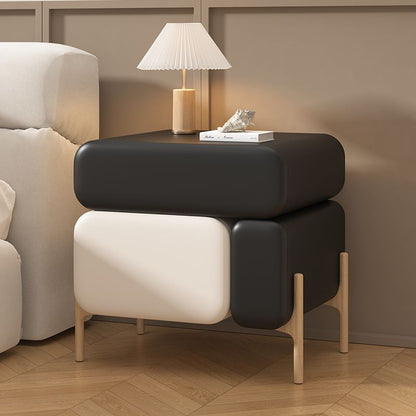 Contemporary Nordic Splicing Color Rectangle Cube Solid Wood Microfiber  Leather Nightstand 3 - Drawer For Bedroom
