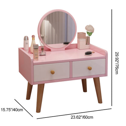 Modern Simplicity Rectangular Cube Round Mirror Density Board Hardware Makeup Vanity 2 - Drawer For Bedroom