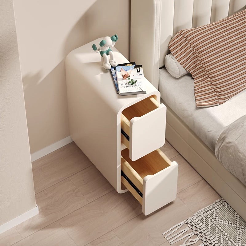 Modern Minimalist Rectangular Cube Nappa Microfiber Leather Solid Wood Hardware Nightstand 2 - Drawer For Bedroom