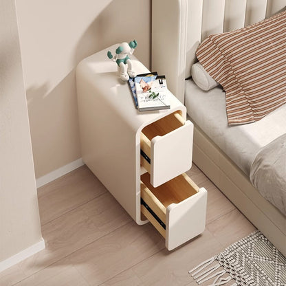 Modern Minimalist Rectangular Cube Nappa Microfiber Leather Solid Wood Hardware Nightstand 2 - Drawer For Bedroom