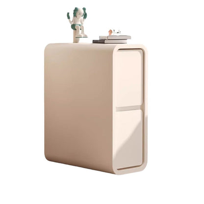 Modern Minimalist Rectangular Cube Nappa Microfiber Leather Solid Wood Hardware Nightstand 2 - Drawer For Bedroom