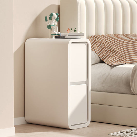 Modern Minimalist Rectangular Cube Nappa Microfiber Leather Solid Wood Hardware Nightstand 2 - Drawer For Bedroom