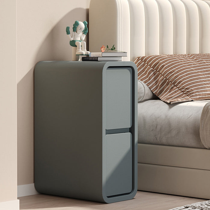 Modern Minimalist Rectangular Cube Nappa Microfiber Leather Solid Wood Hardware Nightstand 2 - Drawer For Bedroom