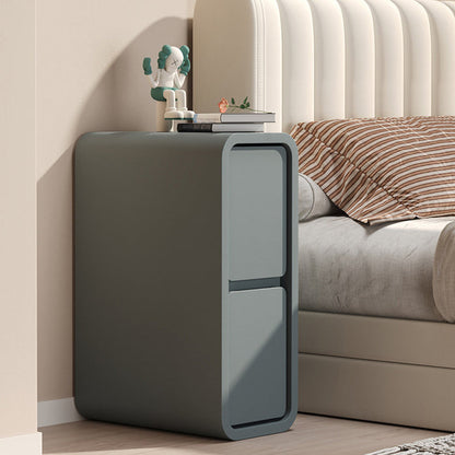 Modern Minimalist Rectangular Cube Nappa Microfiber Leather Solid Wood Hardware Nightstand 2 - Drawer For Bedroom