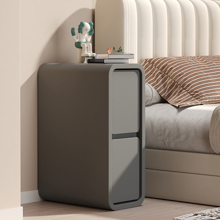 Modern Minimalist Rectangular Cube Nappa Microfiber Leather Solid Wood Hardware Nightstand 2 - Drawer For Bedroom