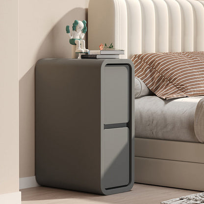 Modern Minimalist Rectangular Cube Nappa Microfiber Leather Solid Wood Hardware Nightstand 2 - Drawer For Bedroom