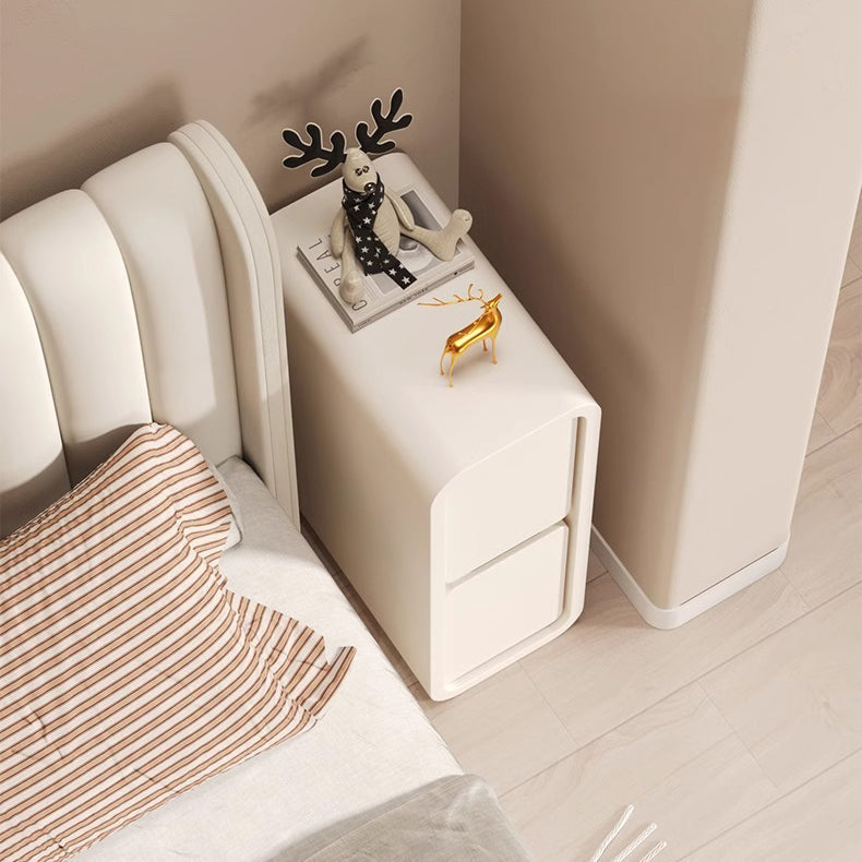 Modern Minimalist Rectangular Cube Nappa Microfiber Leather Solid Wood Hardware Nightstand 2 - Drawer For Bedroom