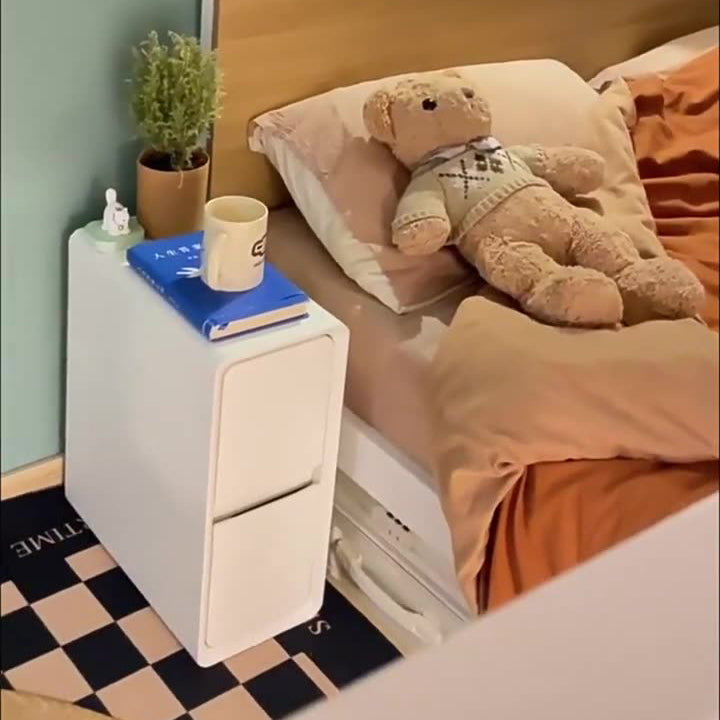 Modern Minimalist Rectangular Cube Nappa Microfiber Leather Solid Wood Hardware Nightstand 2 - Drawer For Bedroom