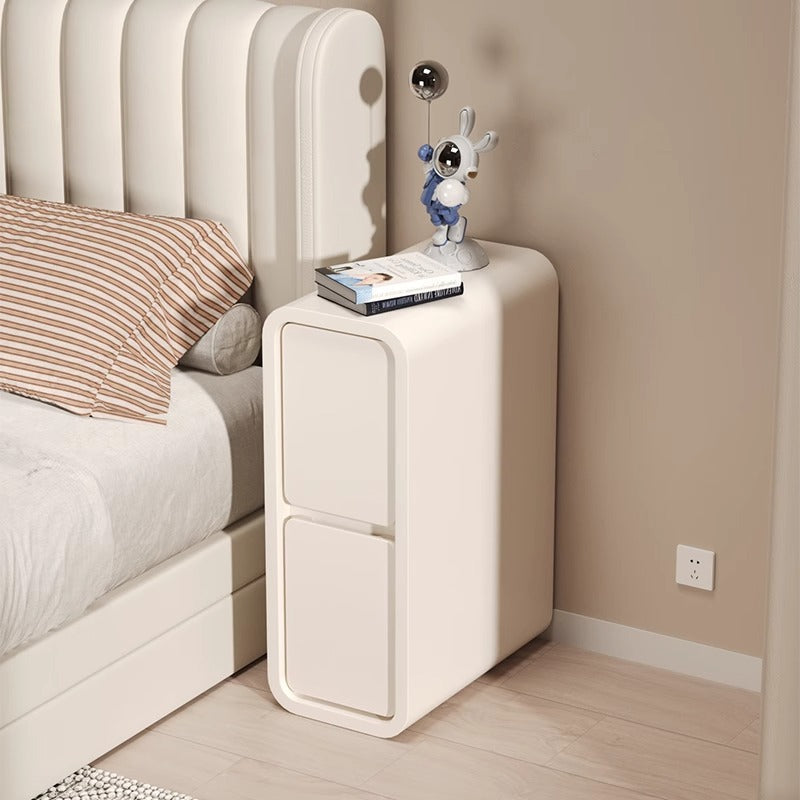 Modern Minimalist Rectangular Cube Nappa Microfiber Leather Solid Wood Hardware Nightstand 2 - Drawer For Bedroom