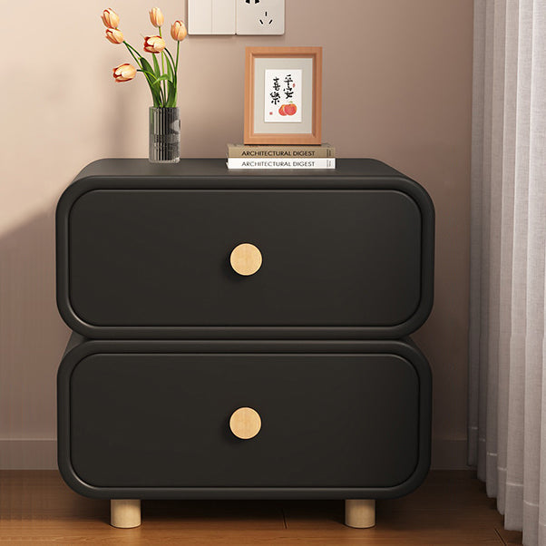 Contemporary Scandinavian Square Cube Solid Wood Leather Nightstand 2 - Drawer For Bedroom