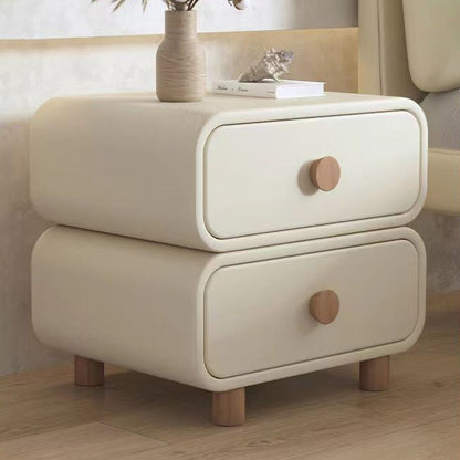 Contemporary Scandinavian Square Cube Solid Wood Leather Nightstand 2 - Drawer For Bedroom