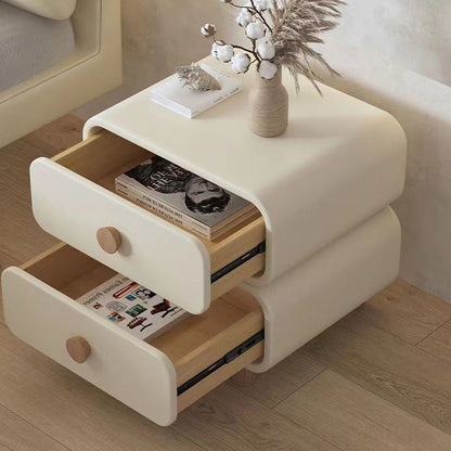 Contemporary Scandinavian Square Cube Solid Wood Leather Nightstand 2 - Drawer For Bedroom