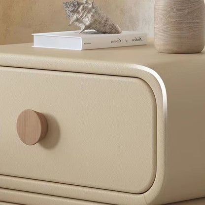 Contemporary Scandinavian Square Cube Solid Wood Leather Nightstand 2 - Drawer For Bedroom