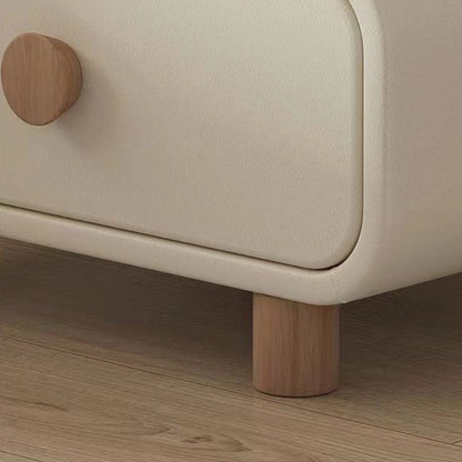 Contemporary Scandinavian Square Cube Solid Wood Leather Nightstand 2 - Drawer For Bedroom